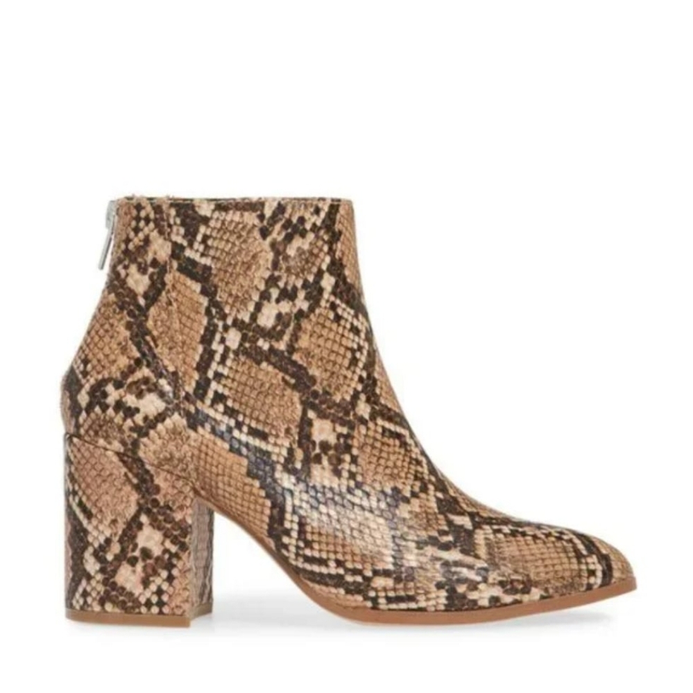 Steve Madden Julianna Pointed Toe Embossed Block Heel Boot Tan Snakesize 7.5